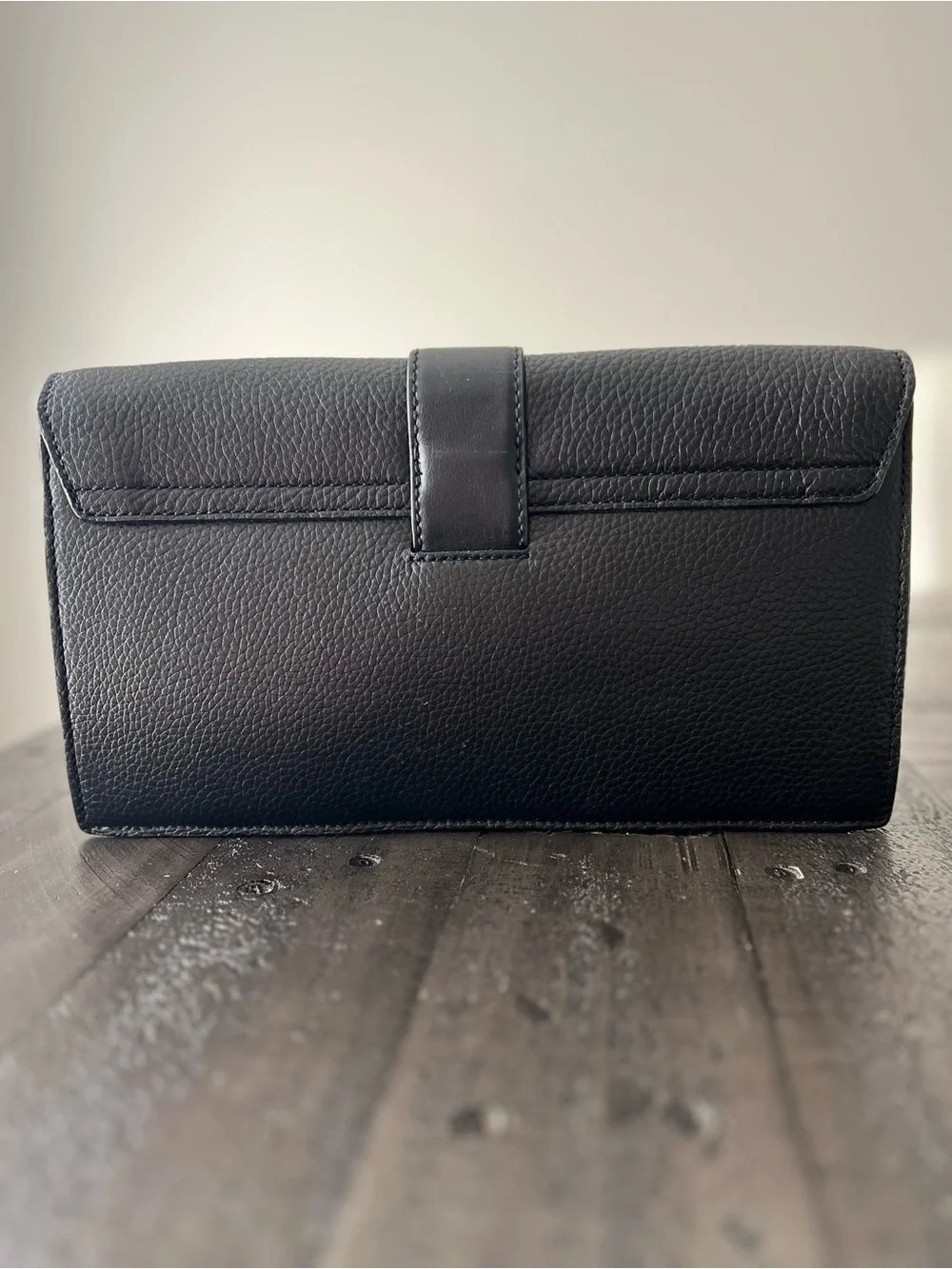 kate spade Black Pebbled Leather Envelope Clutch with Gold Accent